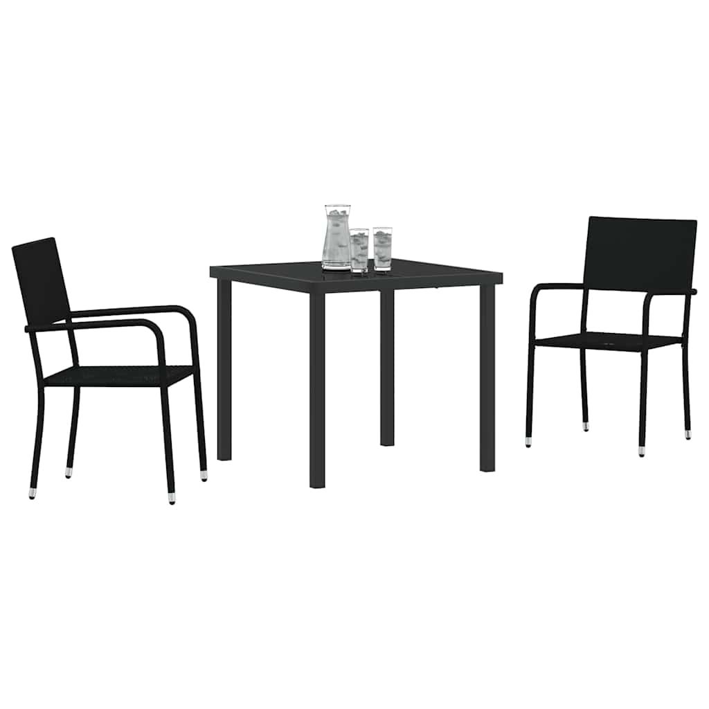 Tuin eettafelset met kussen 3 pcs Zwart poly rattan – afbeelding 3