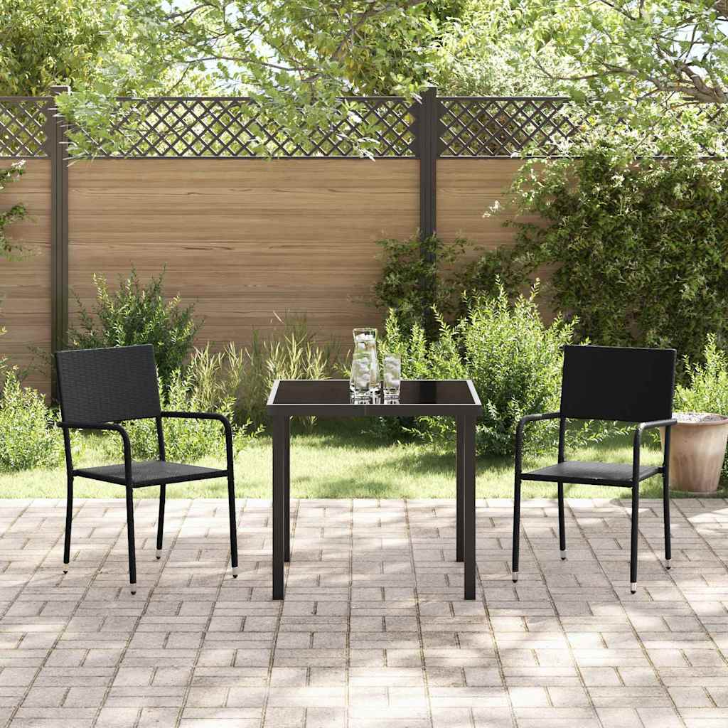 Tuin eettafelset met kussen 3 pcs Zwart poly rattan – afbeelding 4