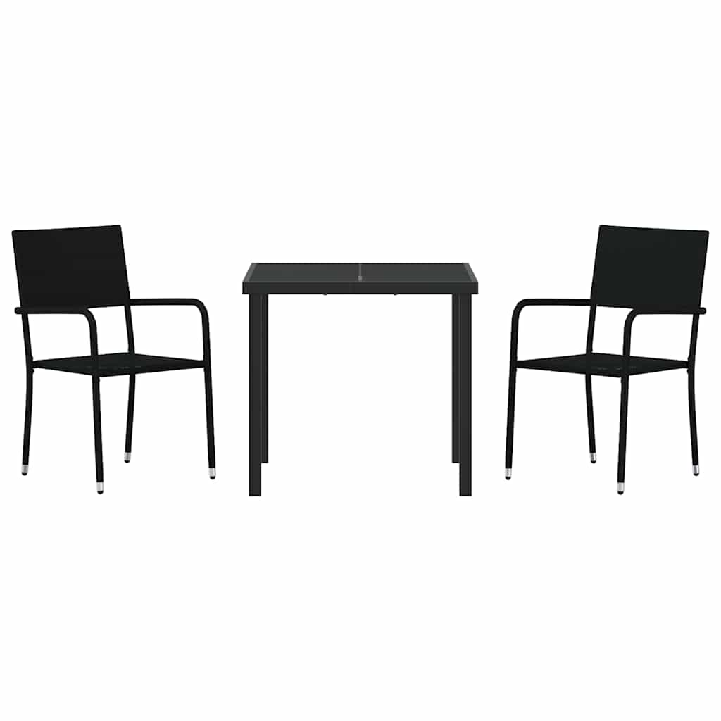 Tuin eettafelset met kussen 3 pcs Zwart poly rattan – afbeelding 7