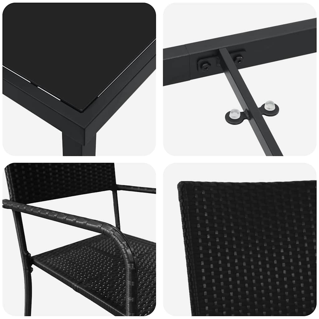 Tuin eettafelset met kussen 3 pcs Zwart poly rattan – afbeelding 9