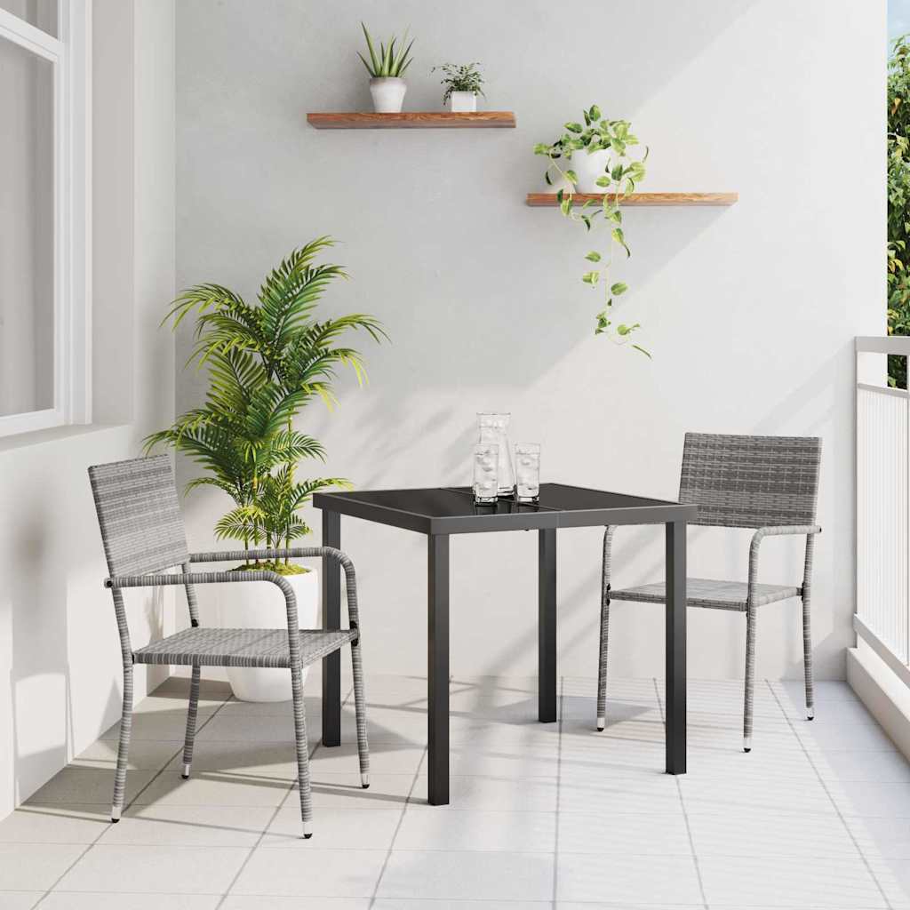 Tuin eettafelset met kussen 3 pcs Grijs poly rattan – afbeelding 1