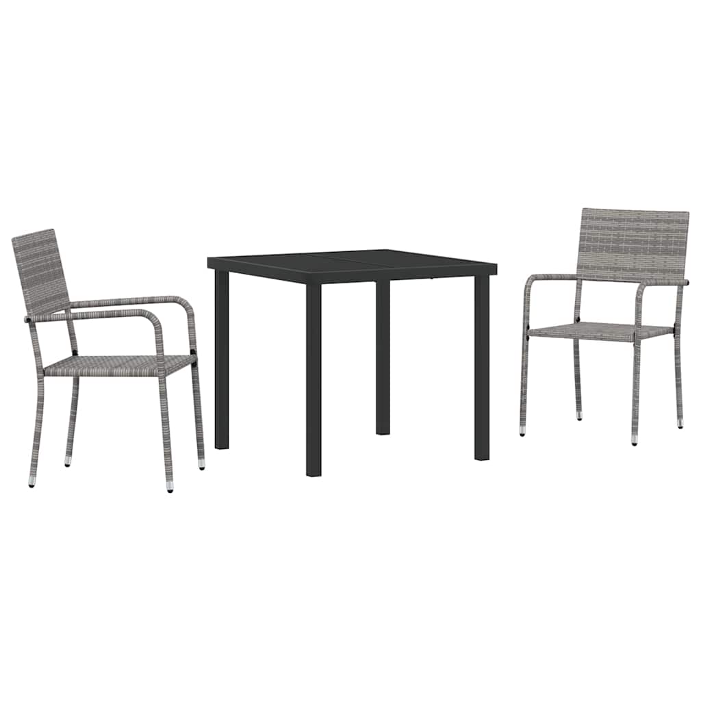 Tuin eettafelset met kussen 3 pcs Grijs poly rattan – afbeelding 2