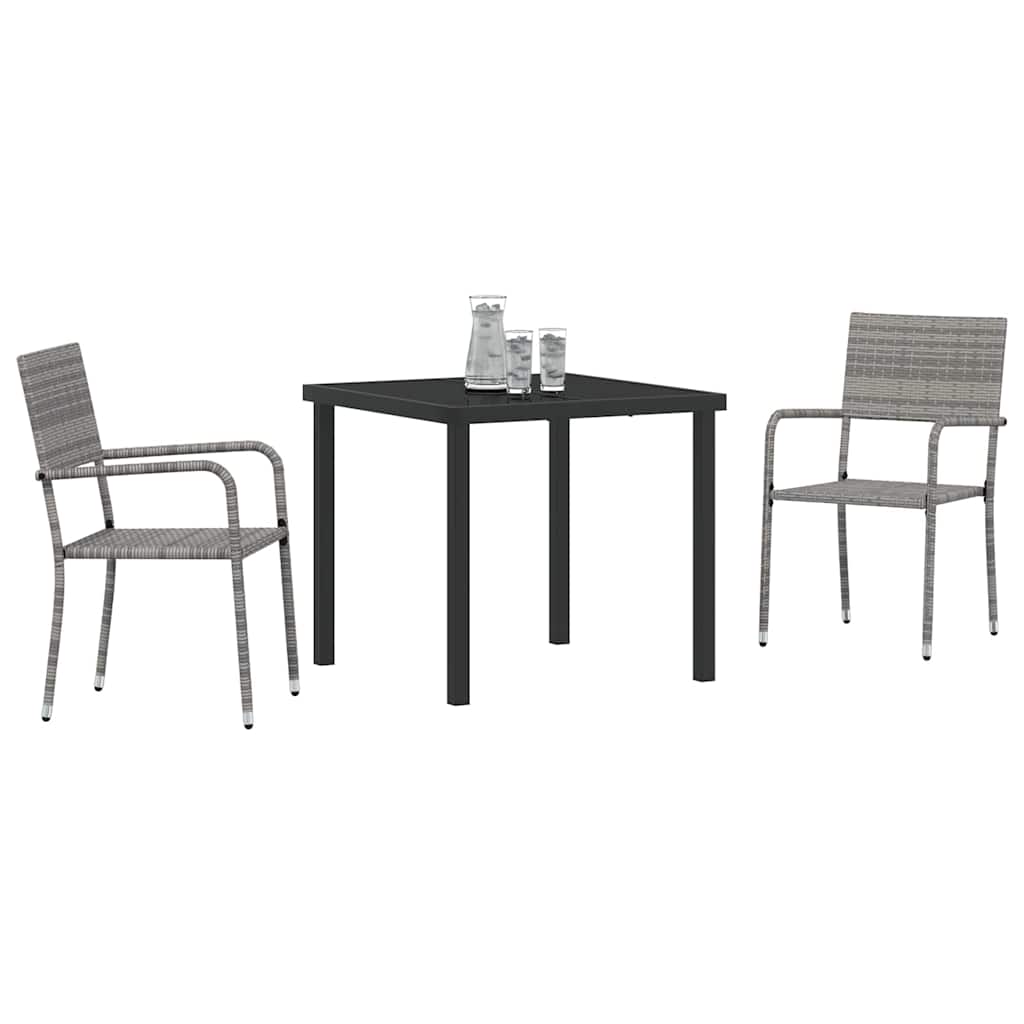 Tuin eettafelset met kussen 3 pcs Grijs poly rattan – afbeelding 3