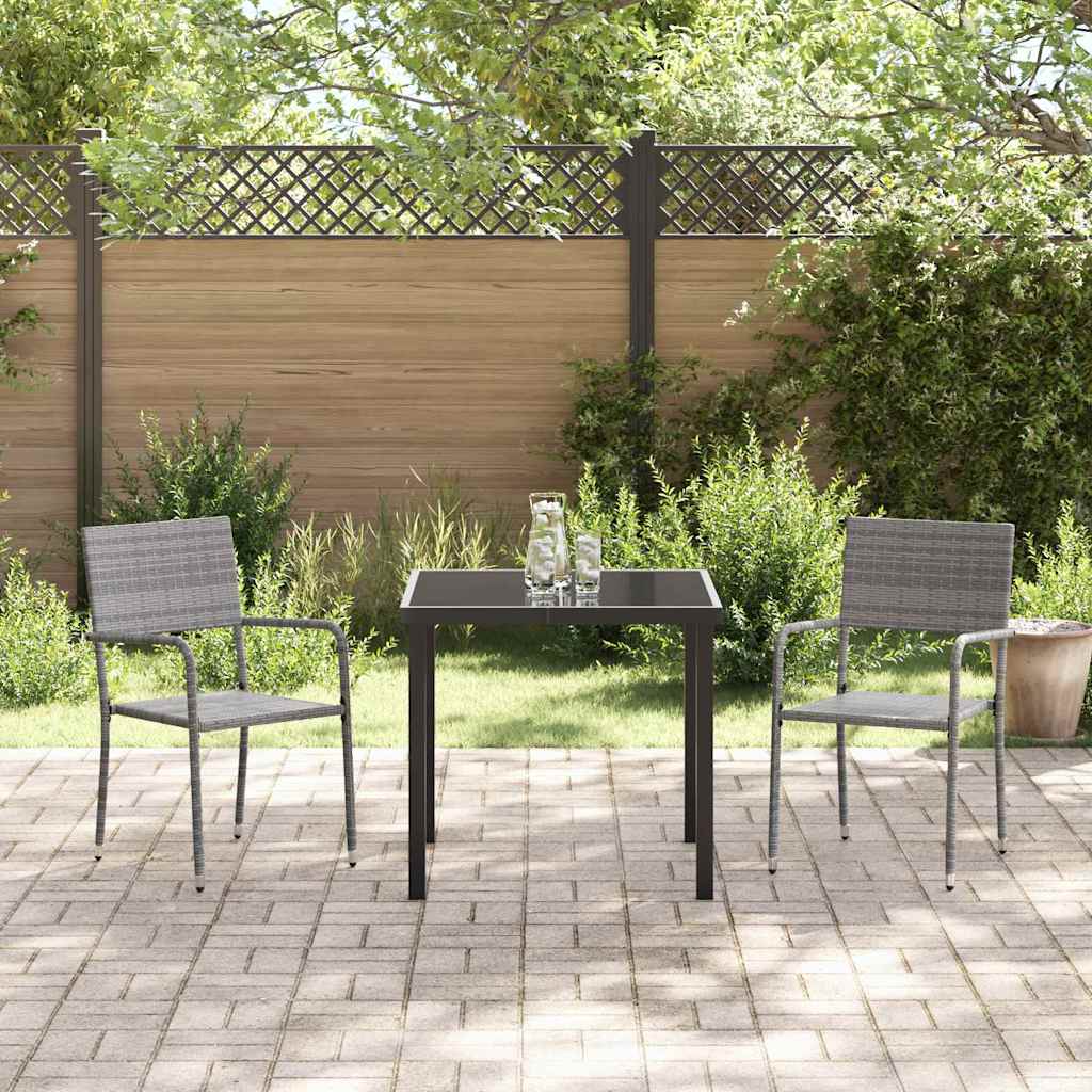 Tuin eettafelset met kussen 3 pcs Grijs poly rattan – afbeelding 4