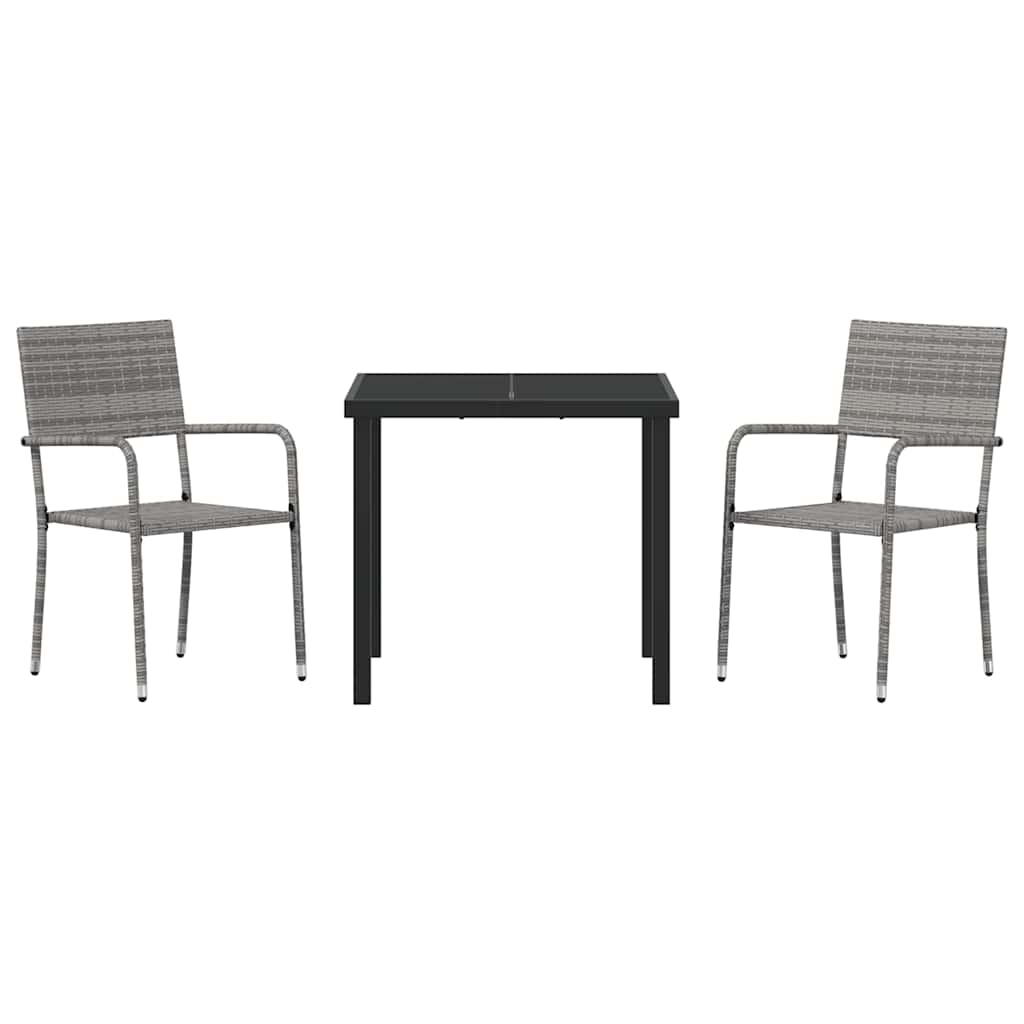 Tuin eettafelset met kussen 3 pcs Grijs poly rattan – afbeelding 7