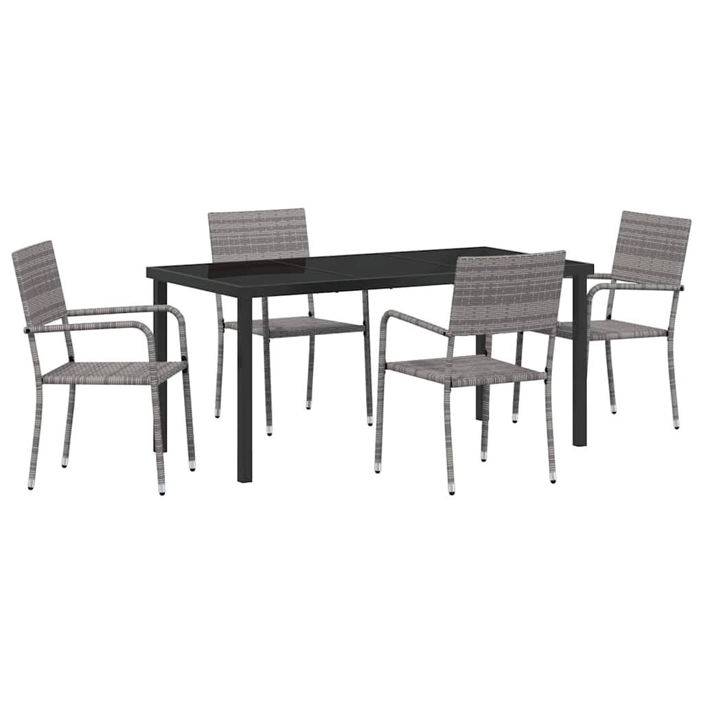 Tuin eettafelset met kussen 5 pcs Grijs poly rattan – afbeelding 2
