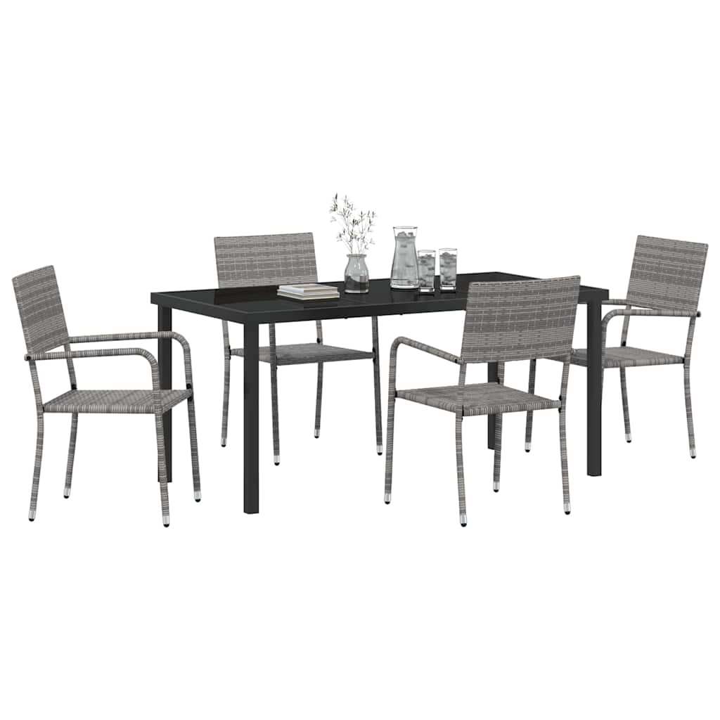 Tuin eettafelset met kussen 5 pcs Grijs poly rattan – afbeelding 3