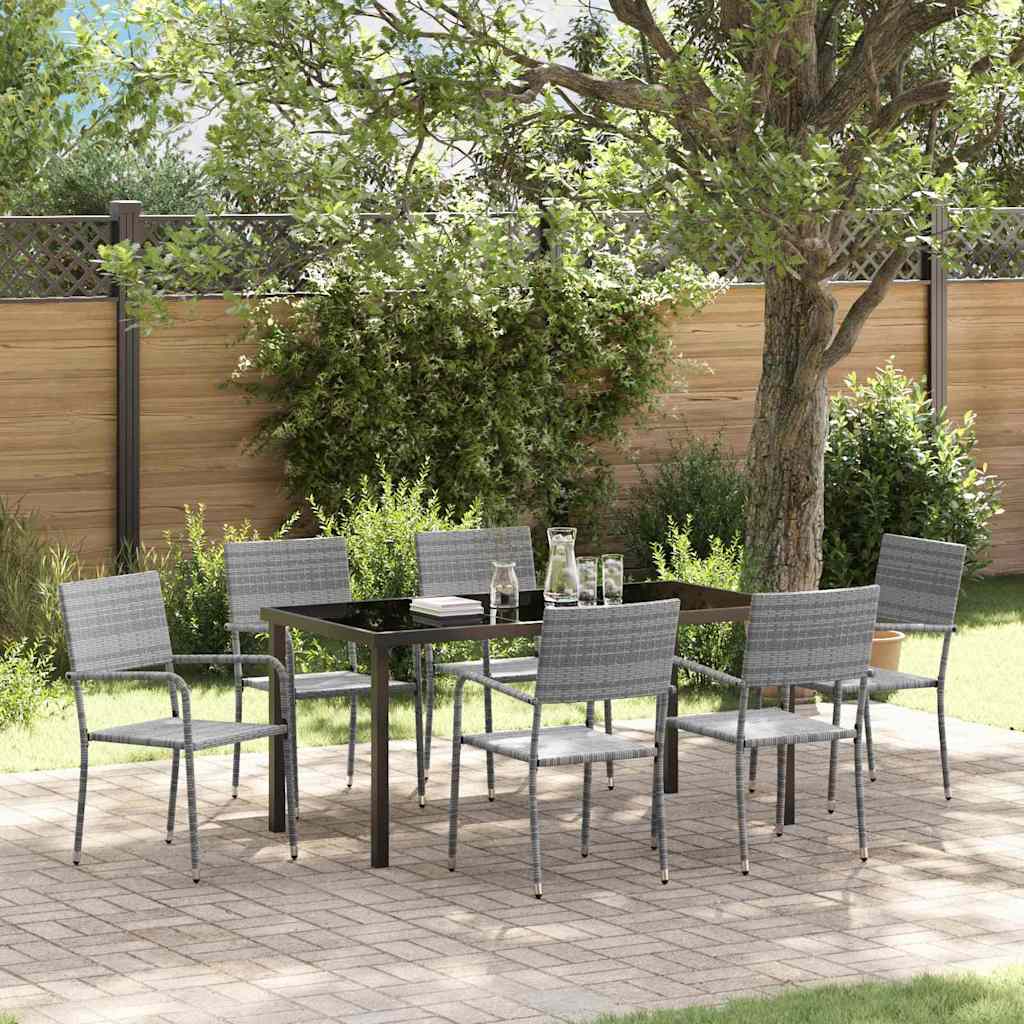 Tuin eettafelset met kussen 7 pcs Grijs poly rattan – afbeelding 1