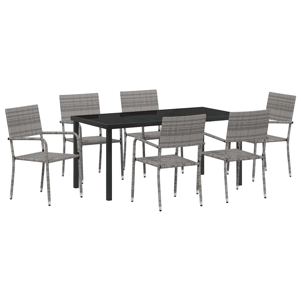 Tuin eettafelset met kussen 7 pcs Grijs poly rattan – afbeelding 2