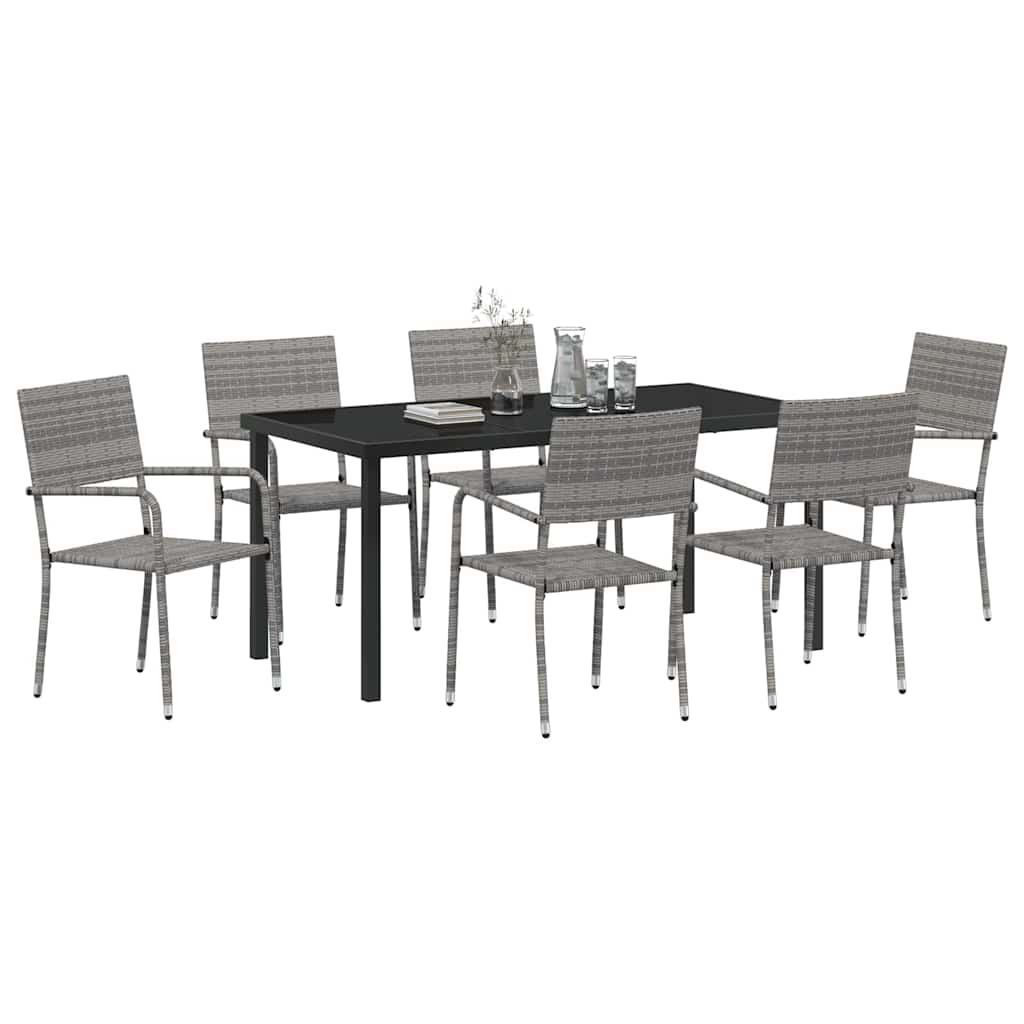 Tuin eettafelset met kussen 7 pcs Grijs poly rattan – afbeelding 3
