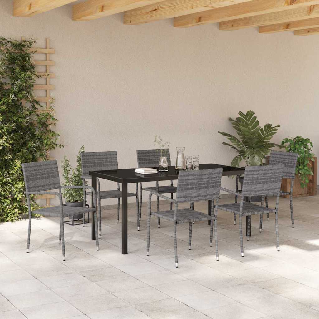 Tuin eettafelset met kussen 7 pcs Grijs poly rattan – afbeelding 4