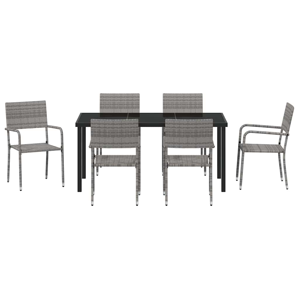 Tuin eettafelset met kussen 7 pcs Grijs poly rattan – afbeelding 7
