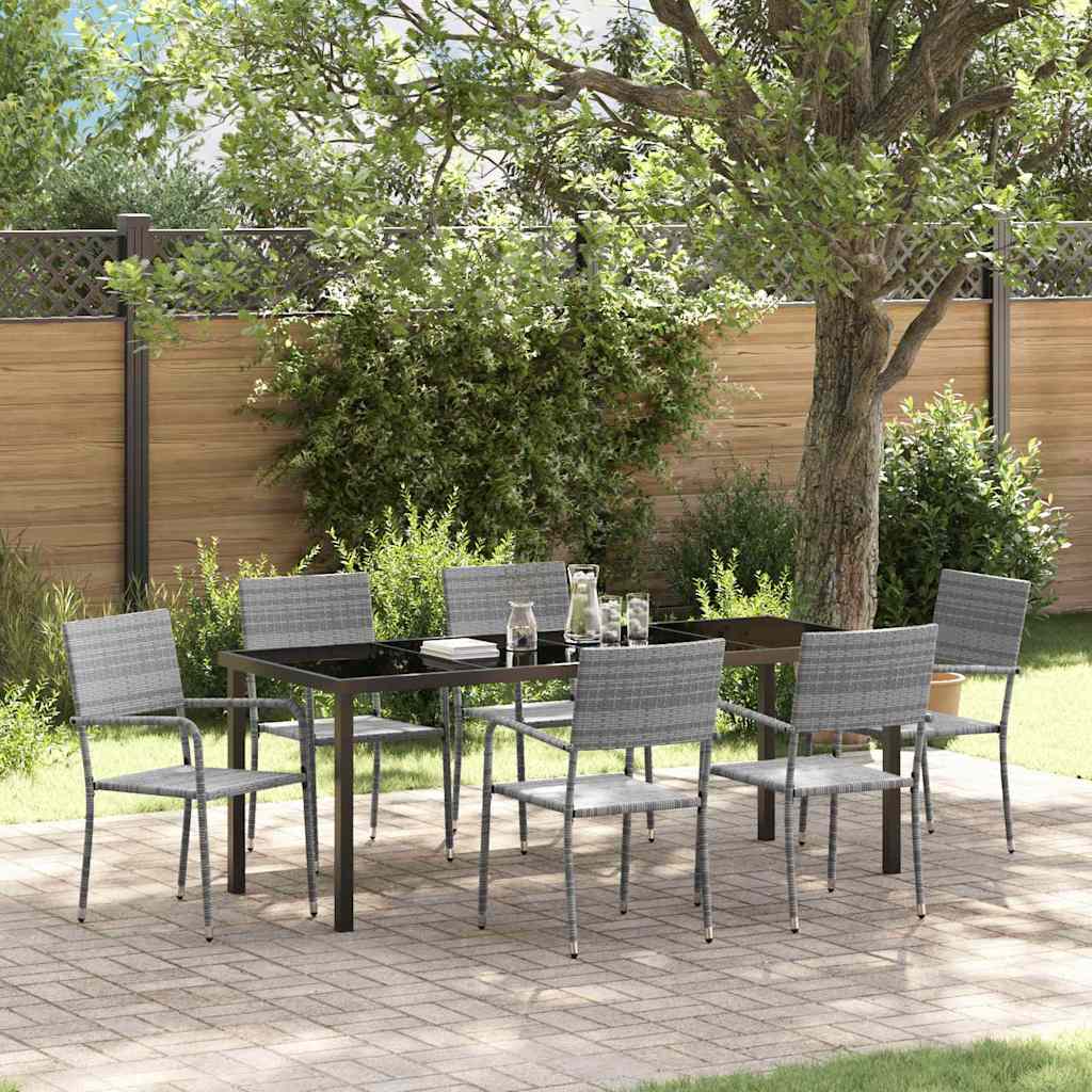Tuin eettafelset met kussen 7 pcs Grijs poly rattan – afbeelding 1