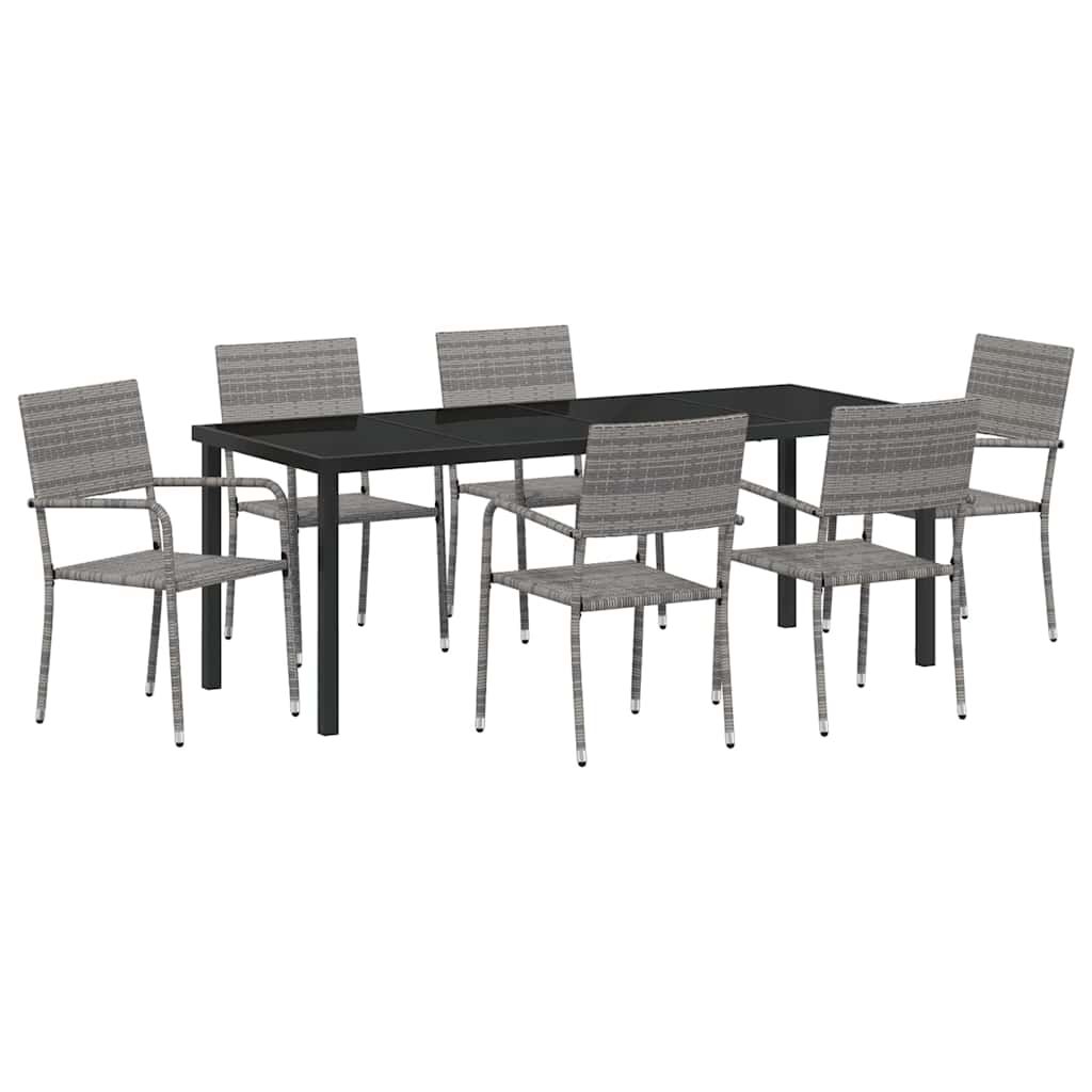 Tuin eettafelset met kussen 7 pcs Grijs poly rattan – afbeelding 2