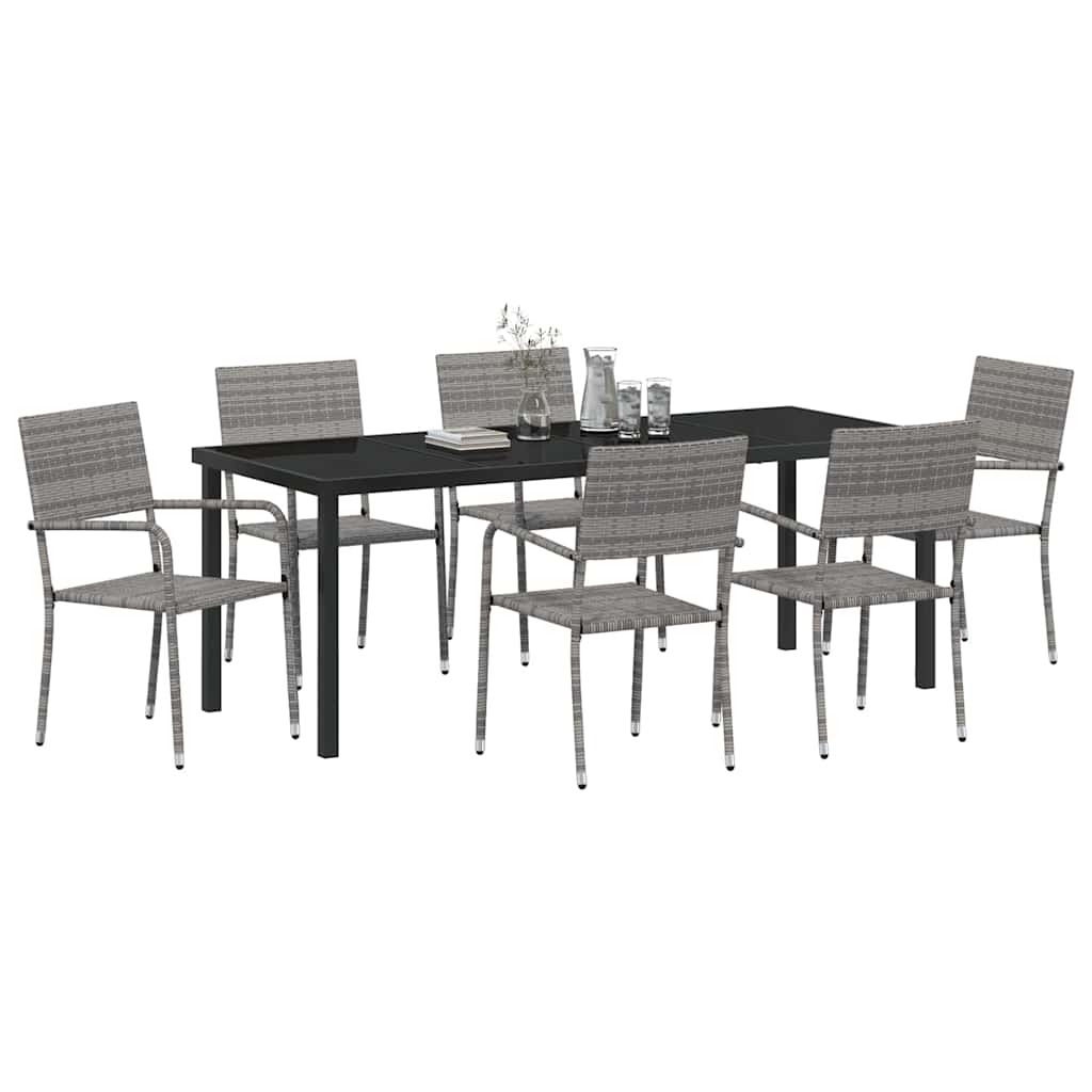 Tuin eettafelset met kussen 7 pcs Grijs poly rattan – afbeelding 3
