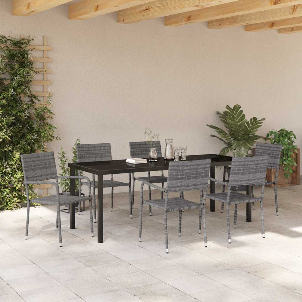 Tuin eettafelset met kussen 7 pcs Grijs poly rattan – afbeelding 4
