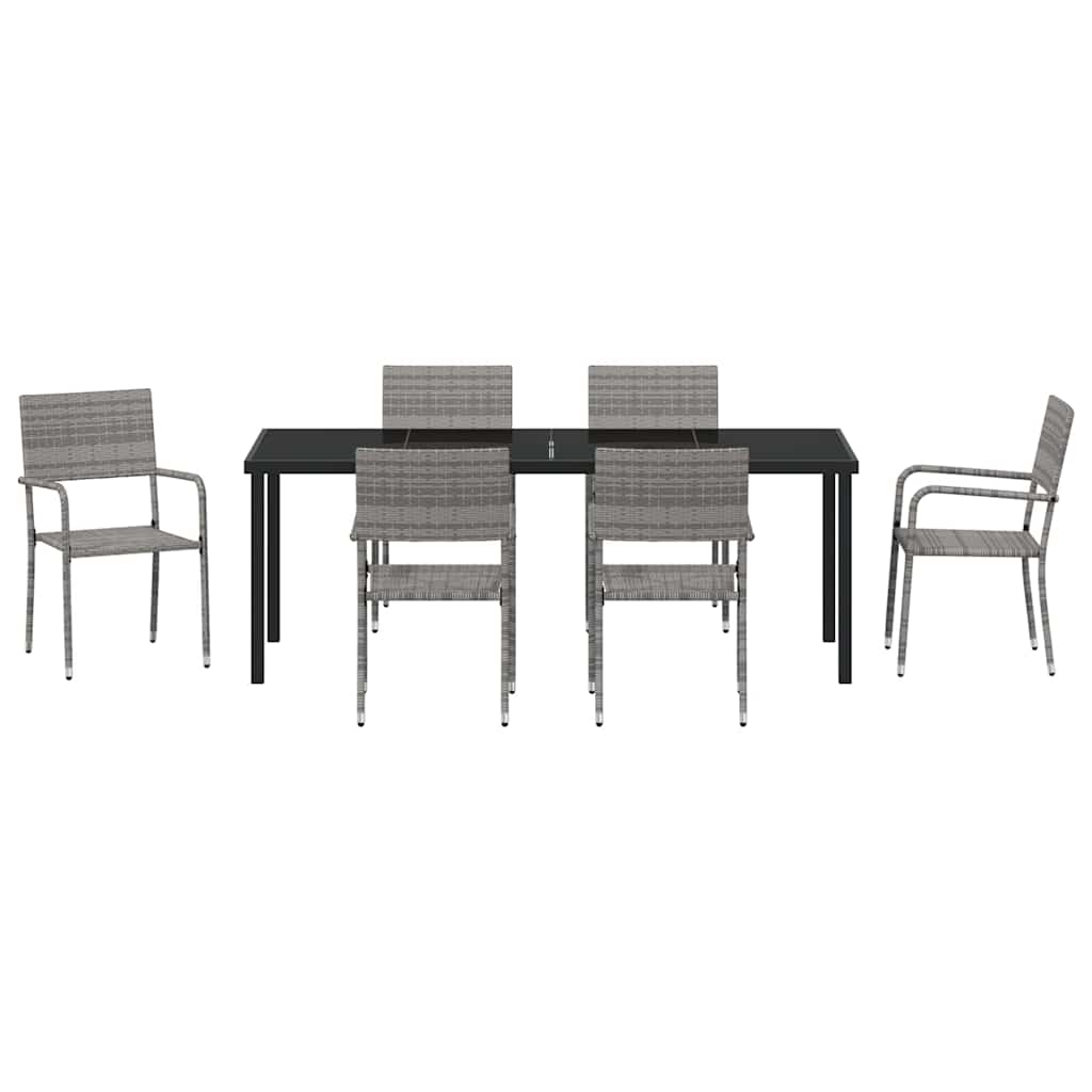 Tuin eettafelset met kussen 7 pcs Grijs poly rattan – afbeelding 7