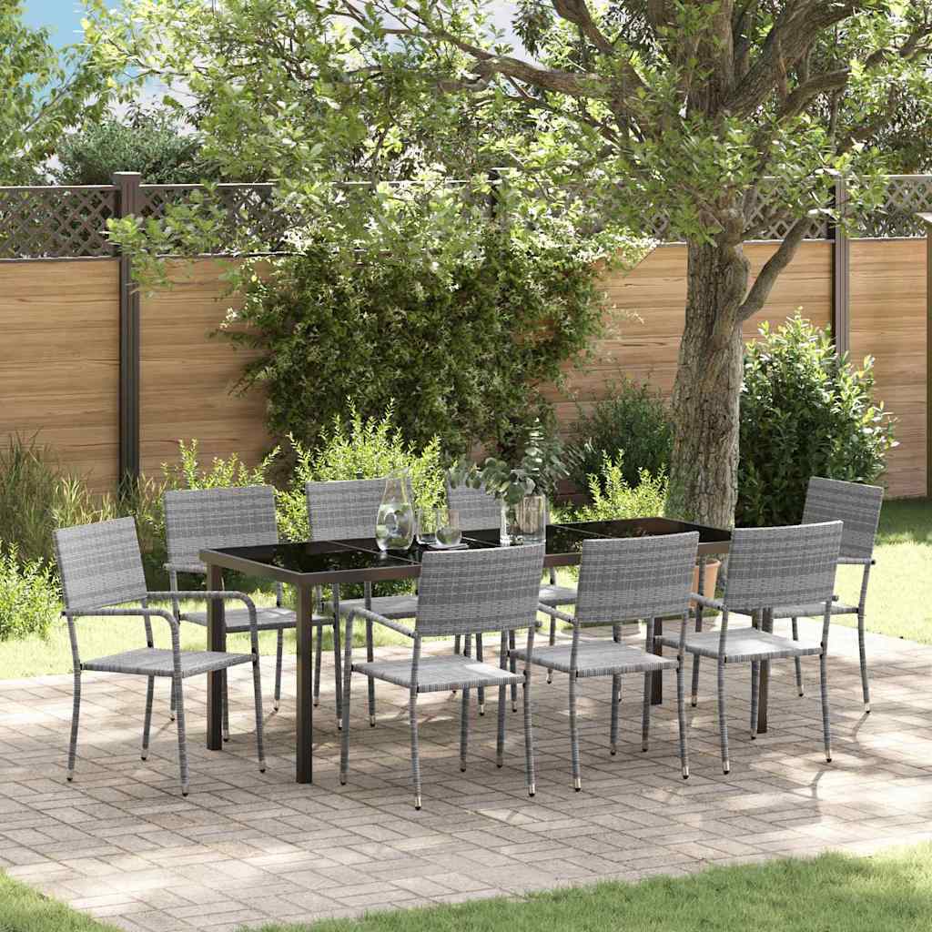 Tuin eettafelset met kussen 9 pcs Grijs poly rattan – afbeelding 1