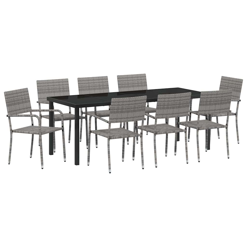 Tuin eettafelset met kussen 9 pcs Grijs poly rattan – afbeelding 2