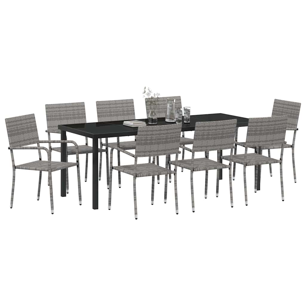 Tuin eettafelset met kussen 9 pcs Grijs poly rattan – afbeelding 3