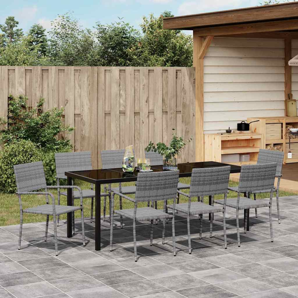 Tuin eettafelset met kussen 9 pcs Grijs poly rattan – afbeelding 4
