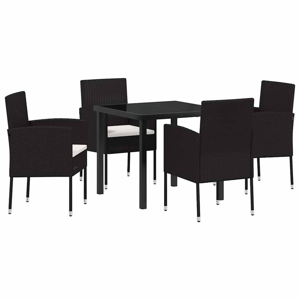 Tuin eettafelset met kussen 5 pcs Zwart poly rattan – afbeelding 2