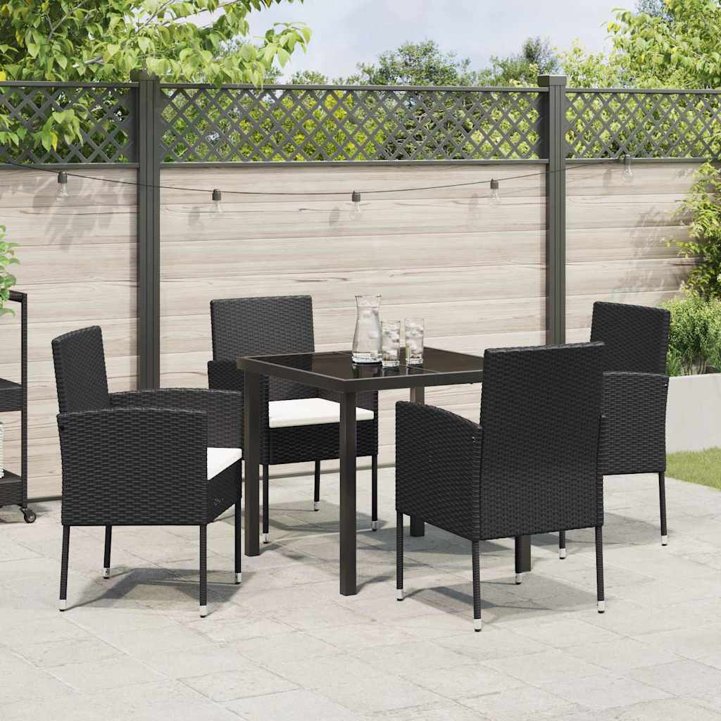 Tuin eettafelset met kussen 5 pcs Zwart poly rattan – afbeelding 4