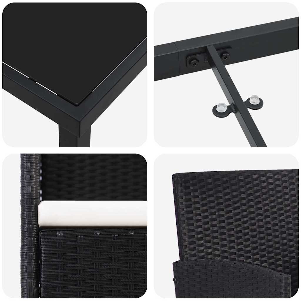 Tuin eettafelset met kussen 5 pcs Zwart poly rattan – afbeelding 9
