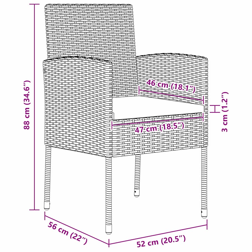 Tuin eettafelset met kussen 7 pcs Zwart poly rattan – afbeelding 10
