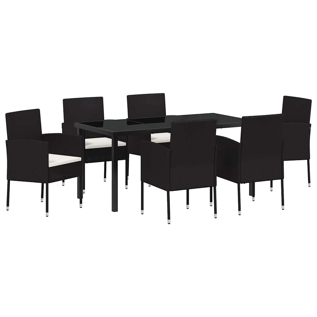 Tuin eettafelset met kussen 7 pcs Zwart poly rattan – afbeelding 2