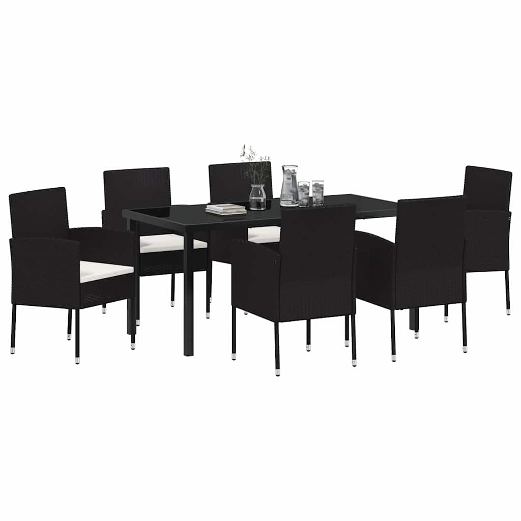 Tuin eettafelset met kussen 7 pcs Zwart poly rattan – afbeelding 3