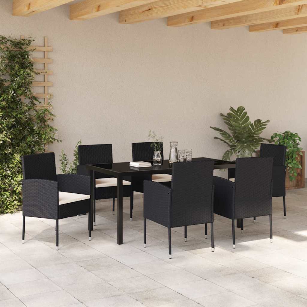 Tuin eettafelset met kussen 7 pcs Zwart poly rattan – afbeelding 4