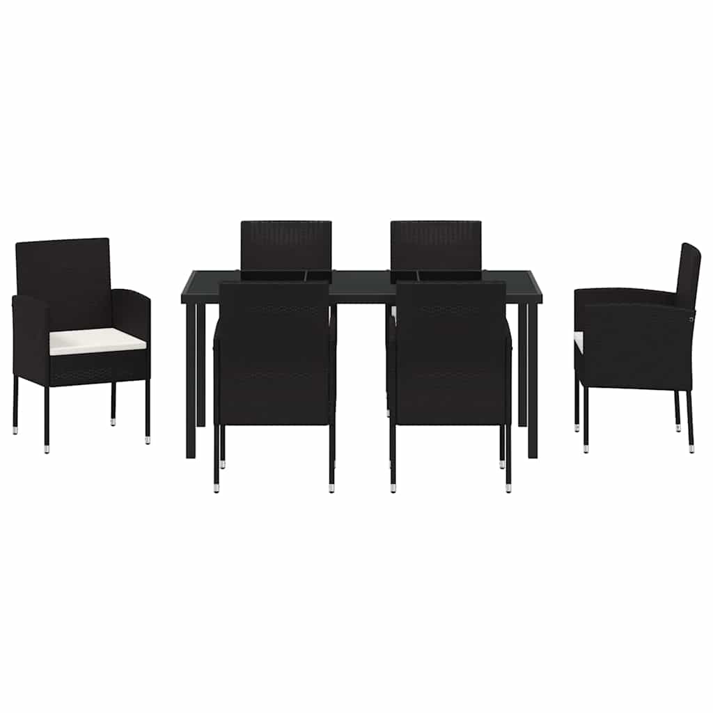 Tuin eettafelset met kussen 7 pcs Zwart poly rattan – afbeelding 7