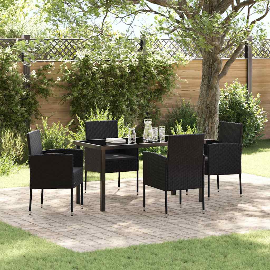 Tuin eettafelset met kussen 5 pcs Zwart poly rattan – afbeelding 1