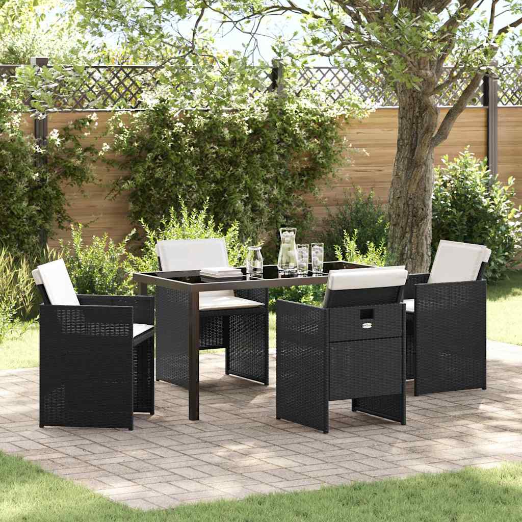 Tuin eettafelset met kussen 5 pcs Zwart poly rattan – afbeelding 1