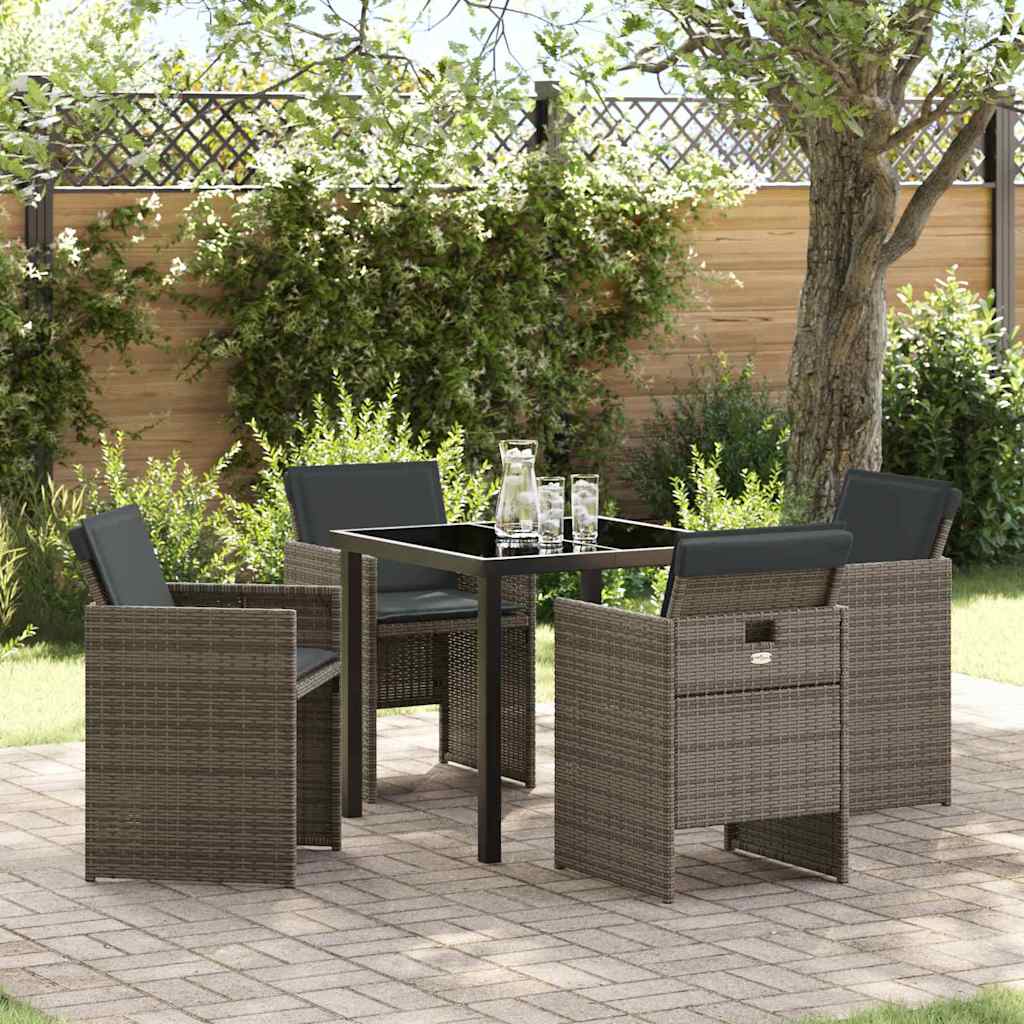 Tuin eettafelset met kussen 5 pcs Grijs poly rattan – afbeelding 1