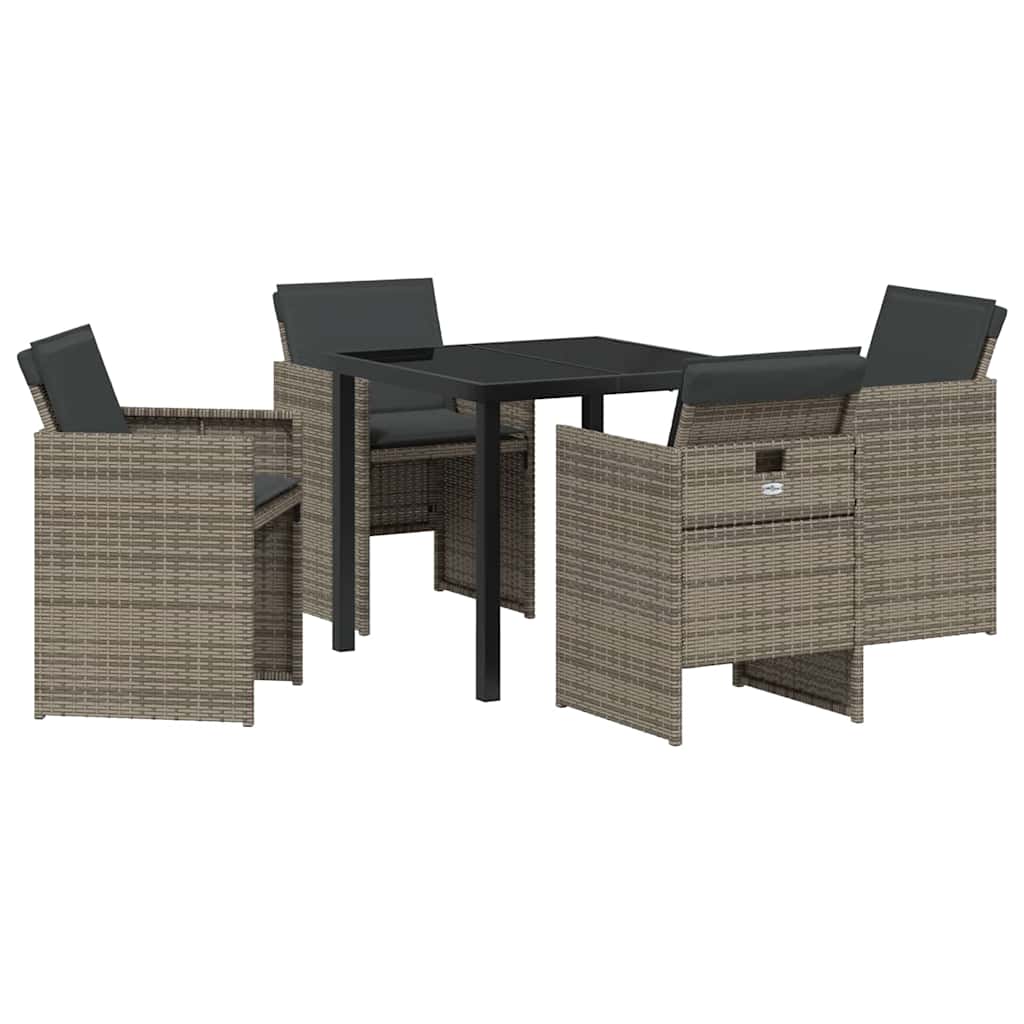 Tuin eettafelset met kussen 5 pcs Grijs poly rattan – afbeelding 2