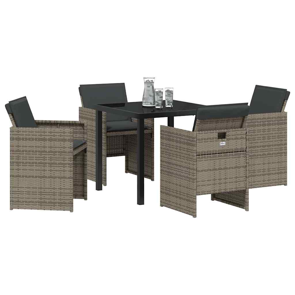 Tuin eettafelset met kussen 5 pcs Grijs poly rattan – afbeelding 3
