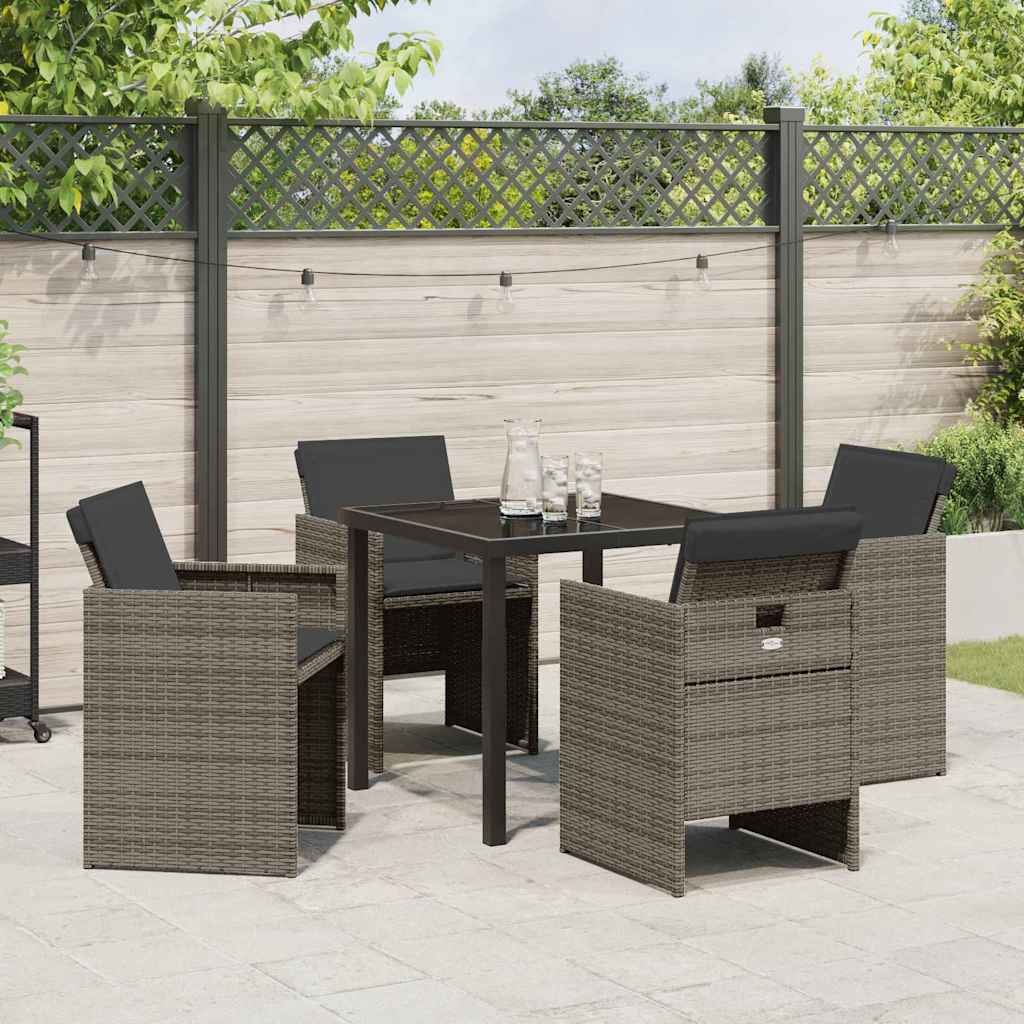 Tuin eettafelset met kussen 5 pcs Grijs poly rattan – afbeelding 4