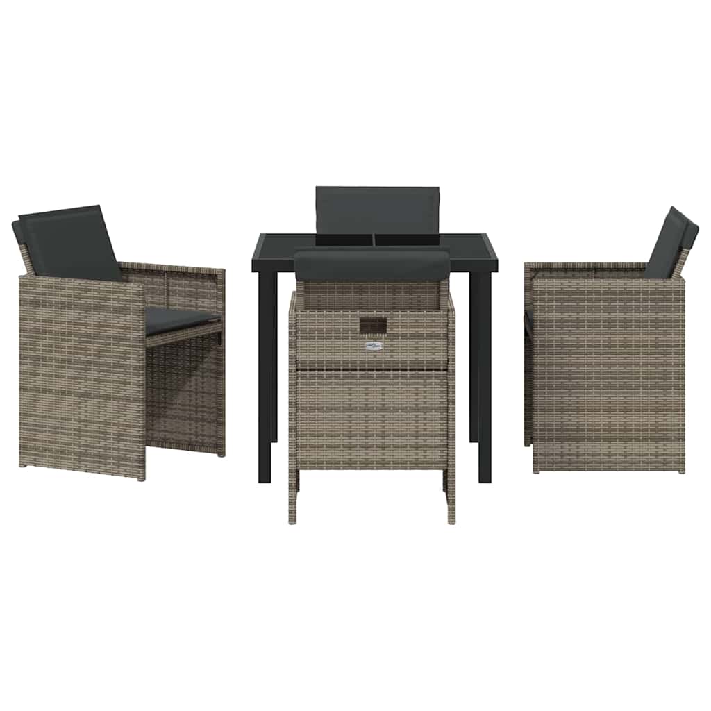 Tuin eettafelset met kussen 5 pcs Grijs poly rattan – afbeelding 7
