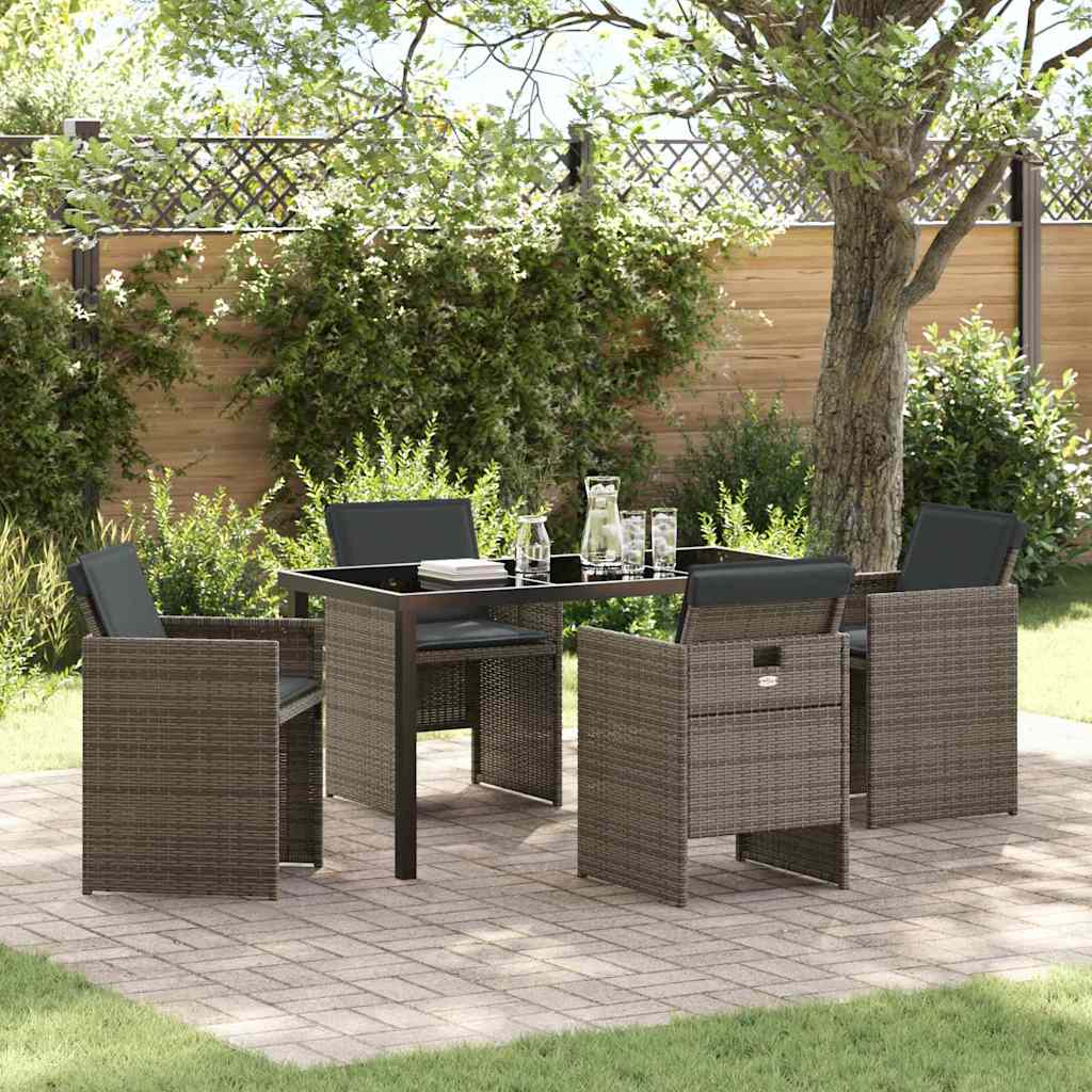 Tuin eettafelset met kussen 5 pcs Grijs poly rattan – afbeelding 1
