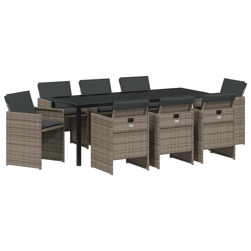 Tuin eettafelset met kussen 9 pcs Grijs poly rattan – afbeelding 2