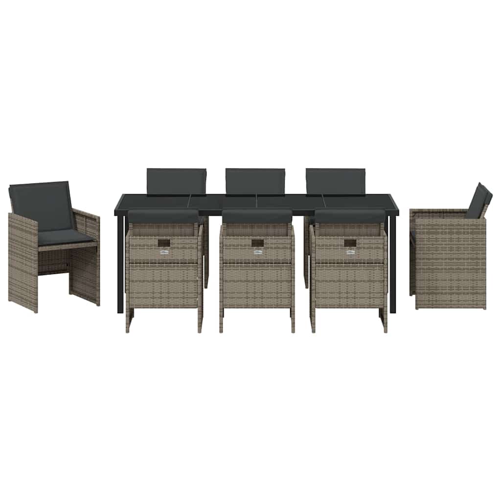 Tuin eettafelset met kussen 9 pcs Grijs poly rattan – afbeelding 7