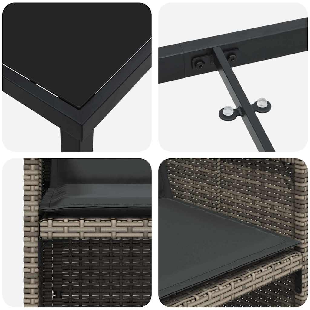 Tuin eettafelset met kussen 9 pcs Grijs poly rattan – afbeelding 9