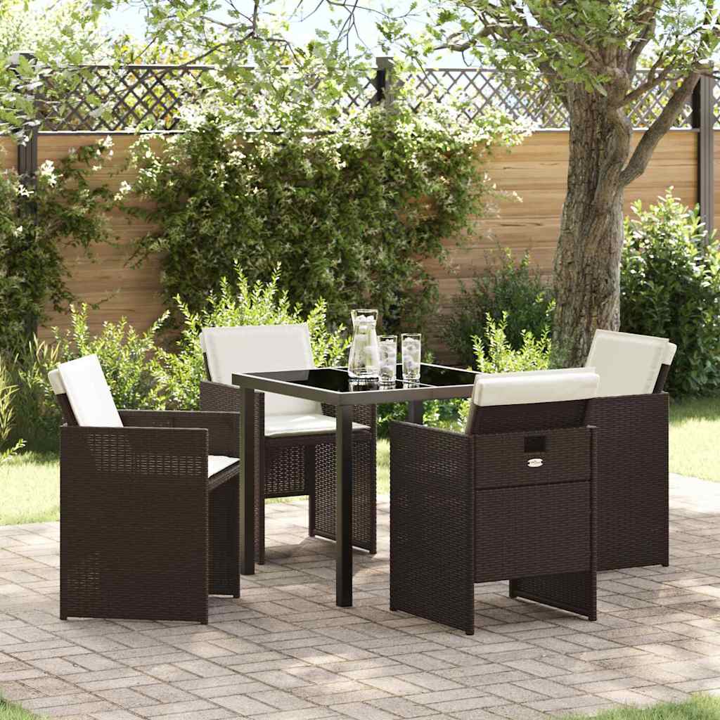Tuin eettafelset met kussen 5 pcs Bruin poly rattan – afbeelding 1