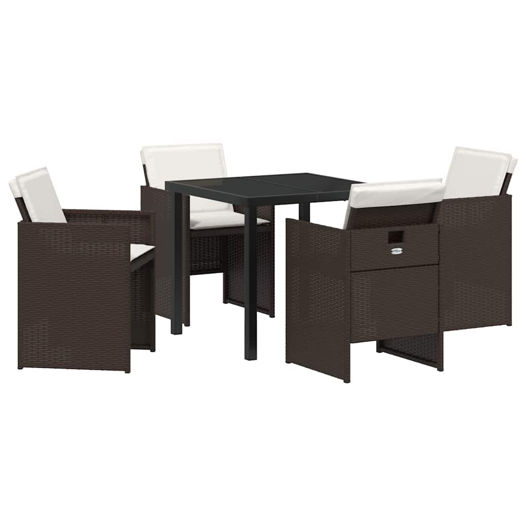 Tuin eettafelset met kussen 5 pcs Bruin poly rattan – afbeelding 2