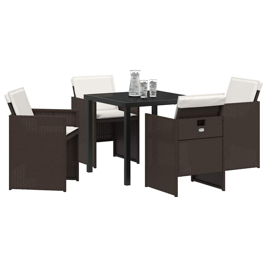 Tuin eettafelset met kussen 5 pcs Bruin poly rattan – afbeelding 3