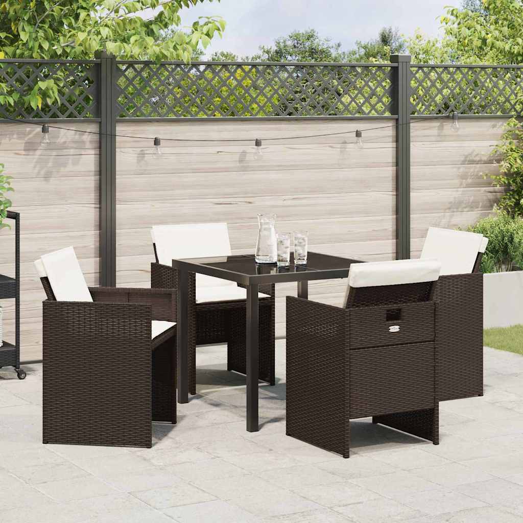 Tuin eettafelset met kussen 5 pcs Bruin poly rattan – afbeelding 4