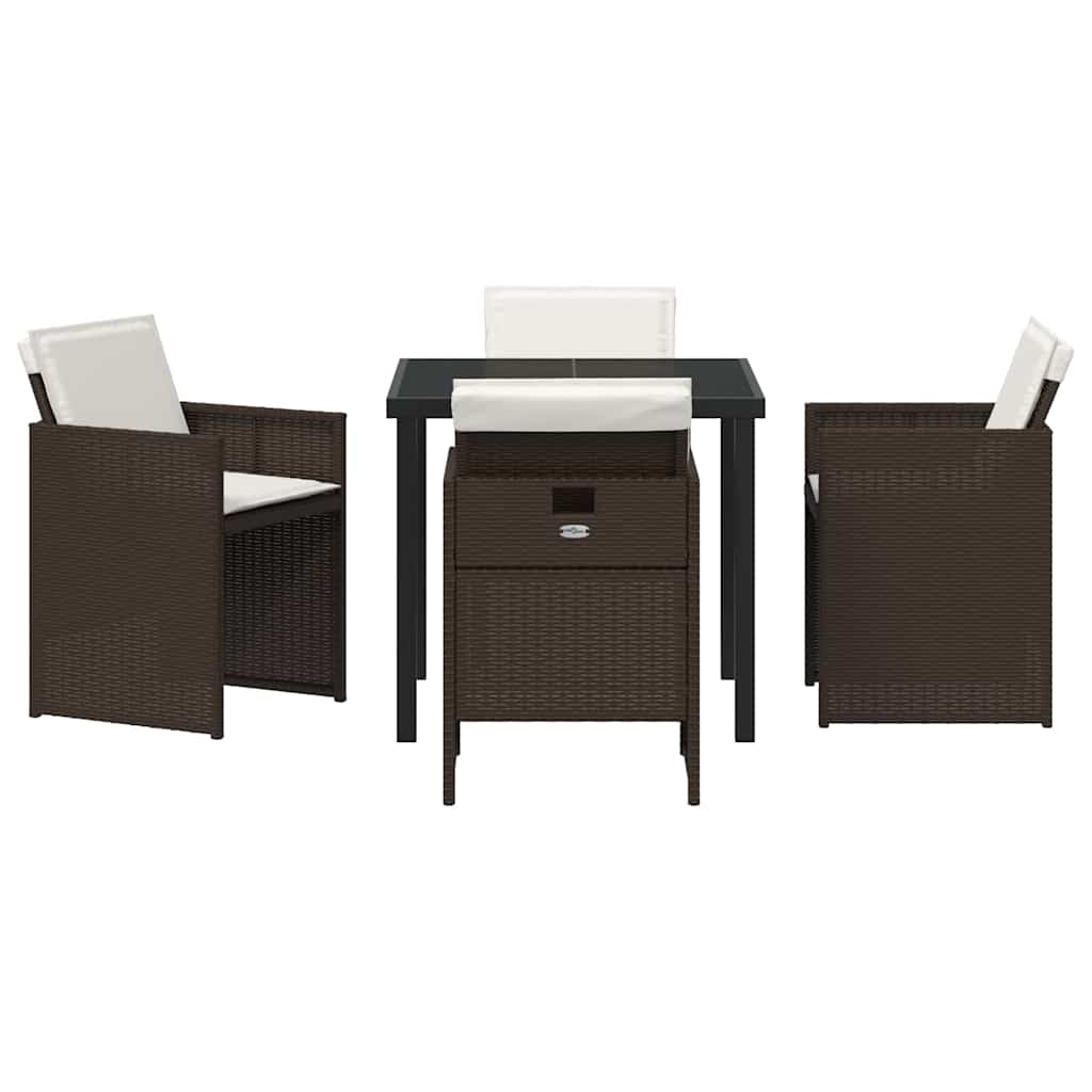 Tuin eettafelset met kussen 5 pcs Bruin poly rattan – afbeelding 7