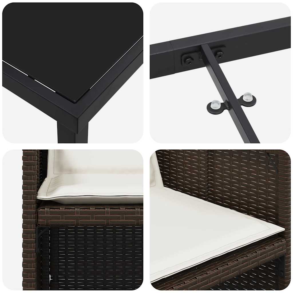 Tuin eettafelset met kussen 5 pcs Bruin poly rattan – afbeelding 9